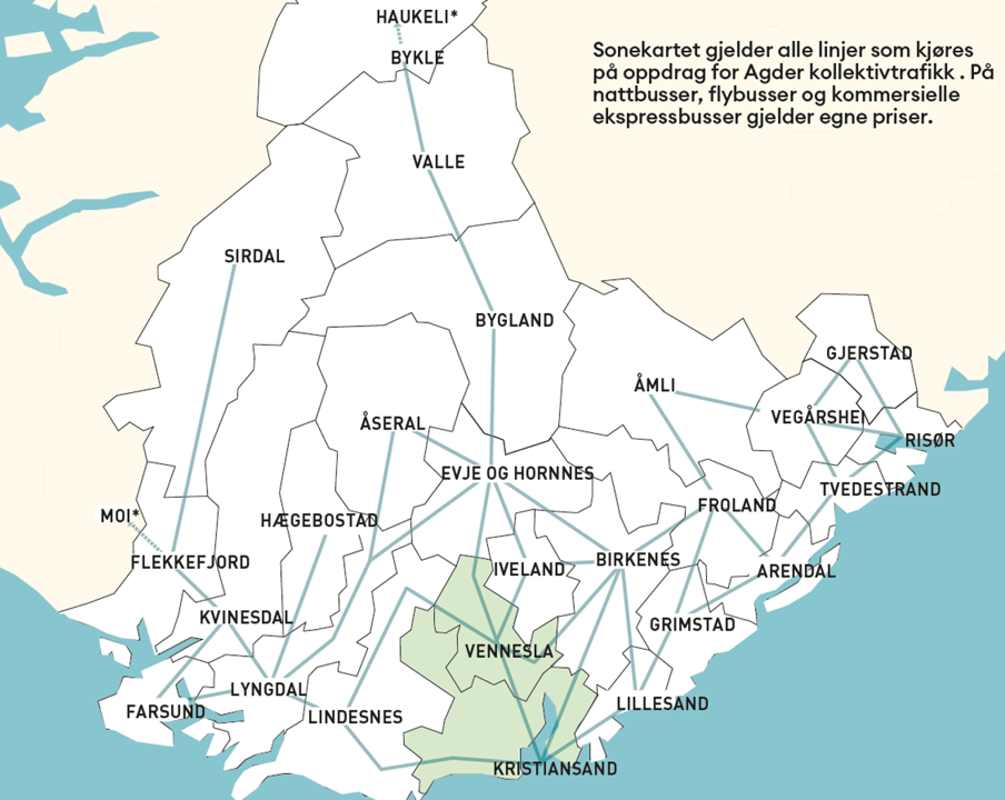 For å Finne Riktig Pris Må Du Vite Hvor Mange Soner Du Skal Reise I Agder Kollektivtrafikk